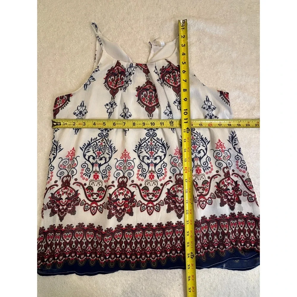 D.N.A Couture Womens Medium Paisley Medallion Tank Top Red Blue White Sleeveless - Picture 4 of 5